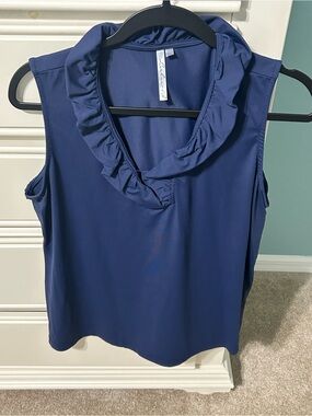 Lulu-B Navy Ruffled Collar Sleeveless top